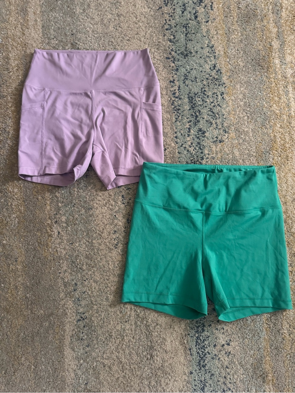 Yogalicious Lux High Waisted Biker Shorts Bundle Set of 2 Lilac & Green XL